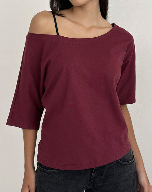 Image of Daimin Off the Shoulder Top in Jersey Maroon