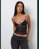 Image of Dalan Cami Top in Black Mesh with Forest Camo Trim