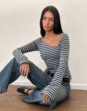 Image of Dalene Asymetric Long Sleeve Top in Grey and Black Stripe