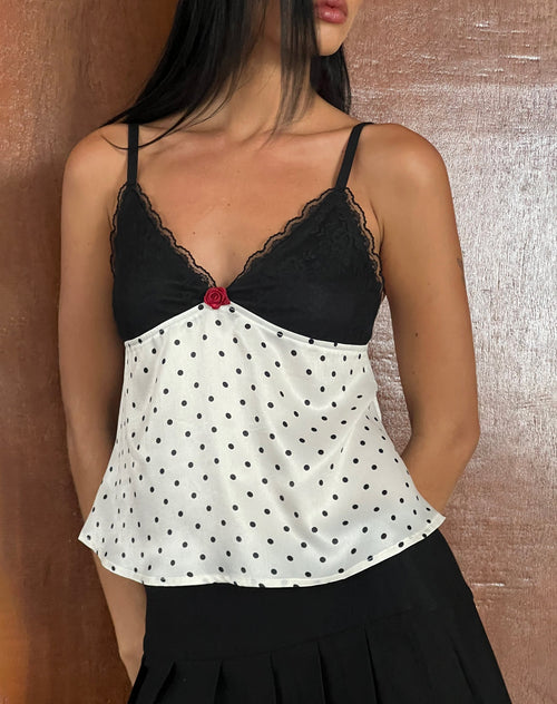 Image of Dalinda Cami Top in Black and White Polka Dot Satin