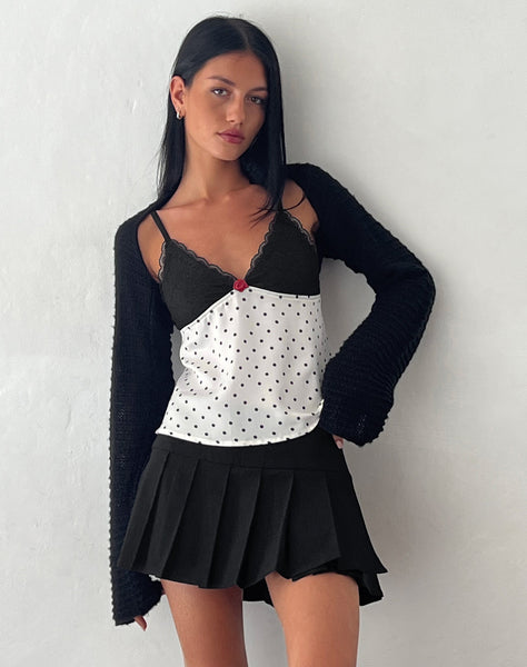 Image of Dalinda Cami Top in Black and White Polka Dot Satin