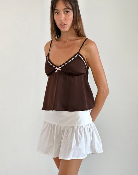 Carmina Tie Front Cami Top in Mesh Brown