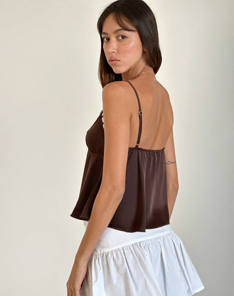 Image of Dalinda Cami Top in Brown with Pink Rosette