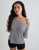 Image of Daman Off Shoulder Basic Top in Ivory with Charcoal Stripe
