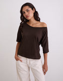 Image of Daman Off Shoulder Basic Top in Chocolate Brown
