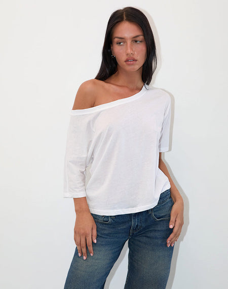 Balia Asymmetric Short Sleeve Basic Top in Grey Marl