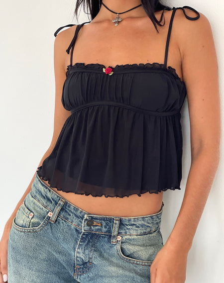 Jiniso Crop Top in Black with Ivory Bows