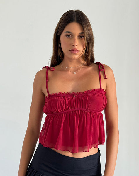 Image of Damaris Cami Top in Red Cherry with Red Binding