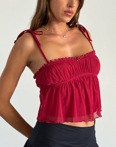 Bovillo Cap Sleeve Top in Burgundy