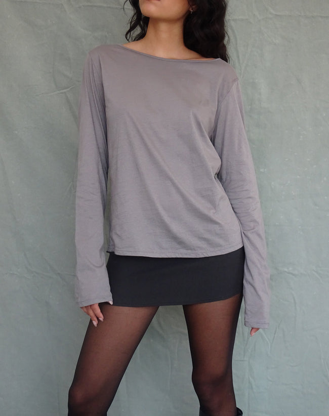 Image of Damon Baggy Long Sleeve Top in Elephant Grey Tissue Jersey