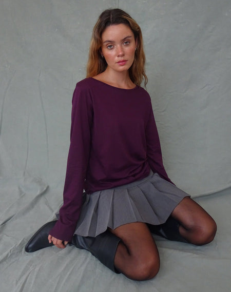 Bovita Long Sleeve Ribbed Top in Berry