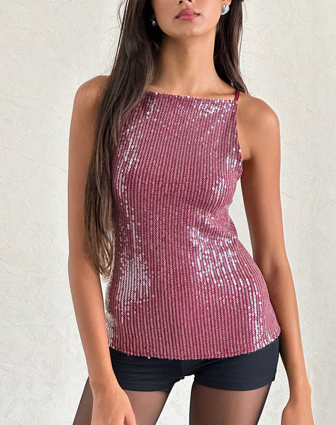 Image of Damske Vest Top in Clear Sequin Maroon