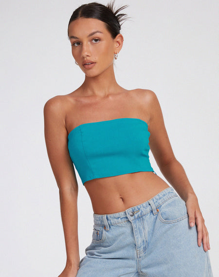 MOTEL X BARBARA Delina Crop Top in Blue Hibiscus