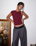 Image of Dannas Twist Shoulder Top in Burgundy