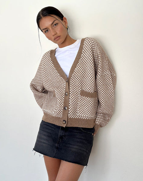 Image of Danov Cardigan in Brown Gingham