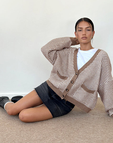 Image of Danov Cardigan in Brown Gingham