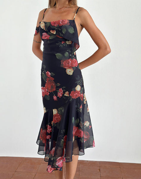 Image of Dansta Midi Dress in Renaissance Rose Black