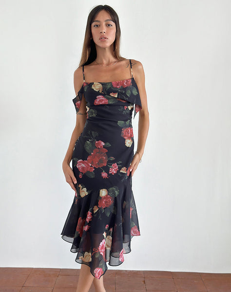 Image of Dansta Midi Dress in Renaissance Rose Black