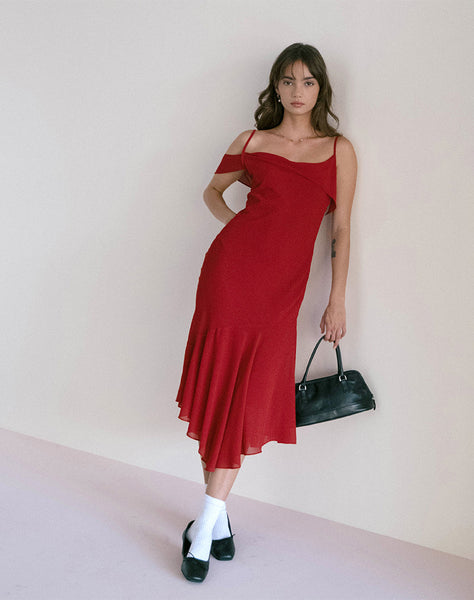 Image of Dansya Midi Chiffon Dress in Red