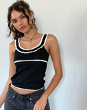 Image of Darcie Pointelle Top in Black with White Tipping