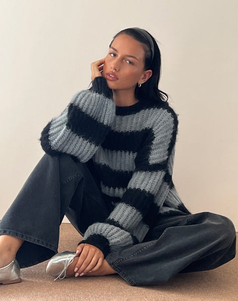 Image of Daren Jumper in Grey and Charcoal Stripes