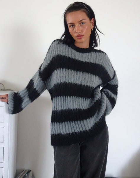 Image of Daren Jumper in Grey and Charcoal Stripes