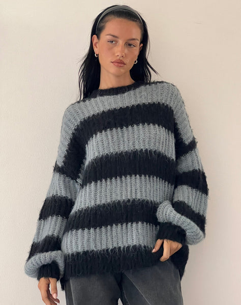 Image of Daren Jumper in Grey and Charcoal Stripes