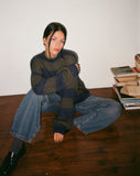 Image of Daren Knitted Oversized Jumper in Khaki and Navy Blue Stripe