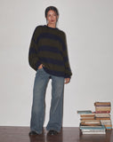 Image of Daren Knitted Oversized Jumper in Khaki and Navy Blue Stripe