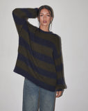 Image of Daren Knitted Oversized Jumper in Khaki and Navy Blue Stripe