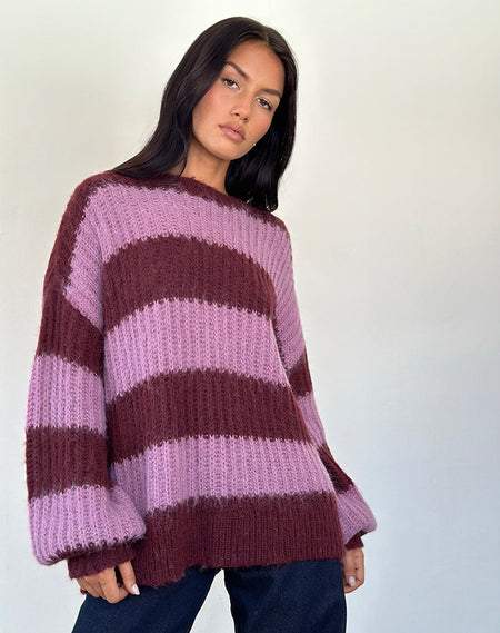 Lunet Knitted Jumper in Stripe Tonal Brown