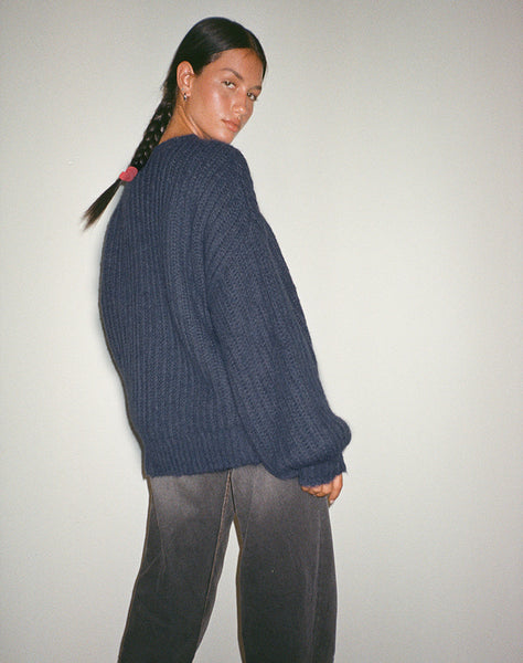 Image of Daren Oversized Knitted Jumper in Navy