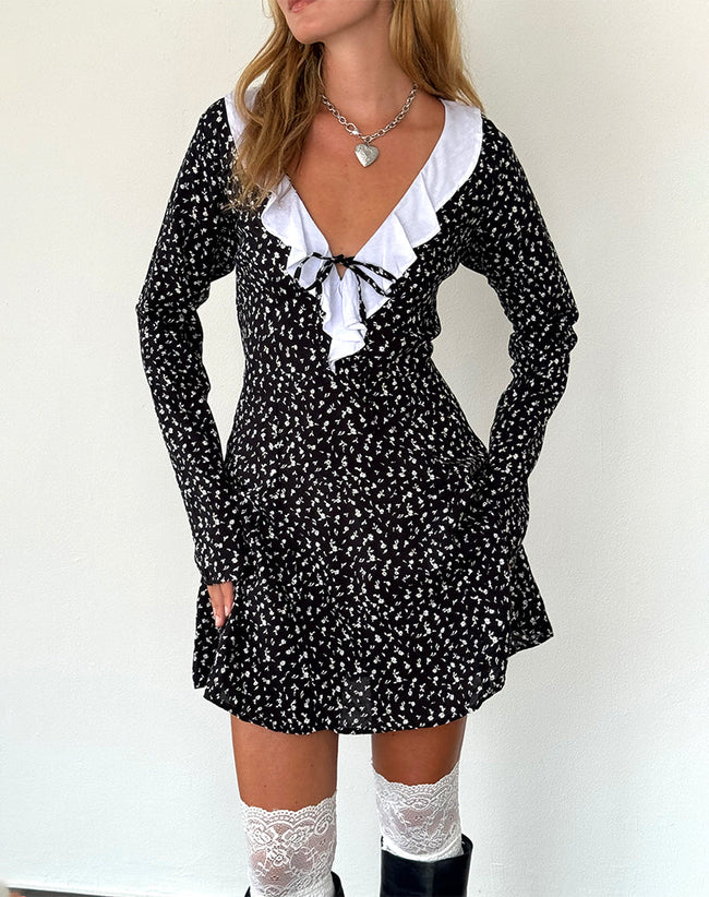 Image of Darira Long Sleeve Mini Dress in Ditsy Romance Black