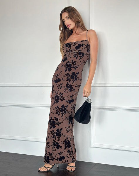 Image of Darsih Cami Maxi Dress in Floral Flock Brown