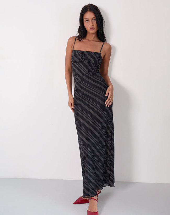 Image of Darsih Maxi Dress in Irregular Stripe Grey Black