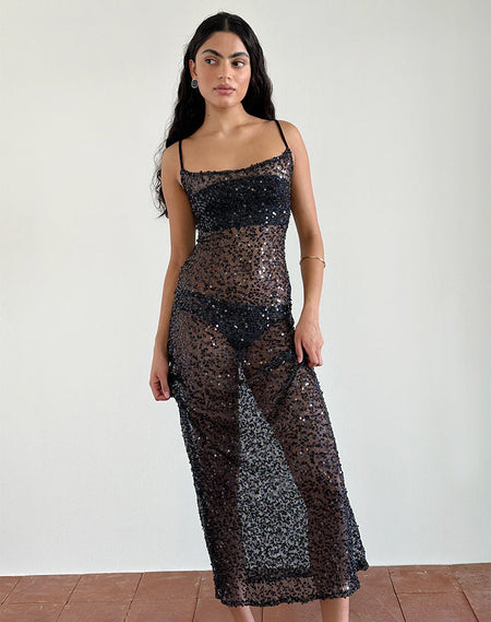 Vanessa Maxi Skirt in Sequin Mesh Black