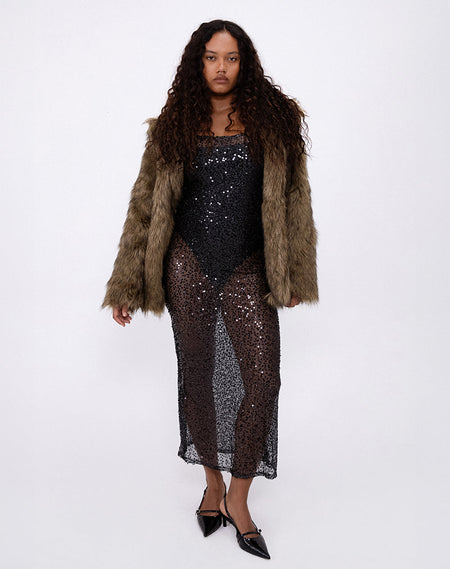 Vanessa Maxi Skirt in Sequin Mesh Black