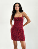 Image of Darsya Mini Dress in Grunge Floral Flock Red