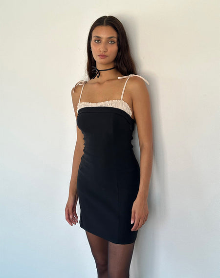 Riniko Mini Dress in Black with White Binding