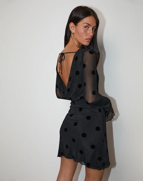 Image of Dasa Long Sleeve Mini Dress in Big Polka Flock Black