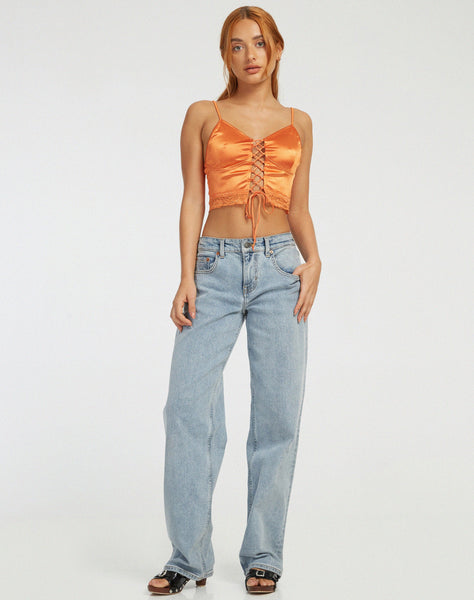 image of Datuk Crop Top in Satin Tangerine