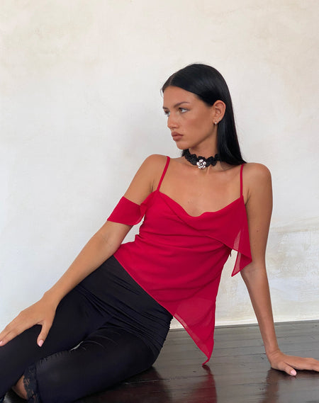 Jiniso Crop Top in Adrenaline Red with Black Bows