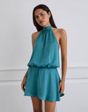 Image of Davina Mini Dress in Stripe Satin Teal