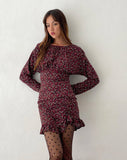 Image of Dawsen Long Sleeve Ruched Mini Dress in Dark Rhoslyn Ditsy Print