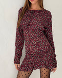 Image of Dawsen Long Sleeve Ruched Mini Dress in Dark Rhoslyn Ditsy Print