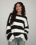 Image of Daya Fluffy Jumper in Ivory and Black Stripe