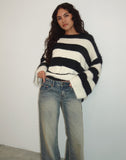 Image of Daya Fluffy Jumper in Ivory and Black Stripe