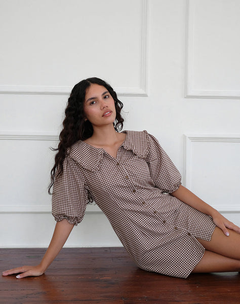 Image of Deja Dress in Mini Gingham Brown