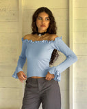 Image of Delaney Knitted Frill Bardot Top in Baby Blue