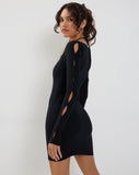 image of Delaris Long Sleeve Halterneck Mini Dress in Black